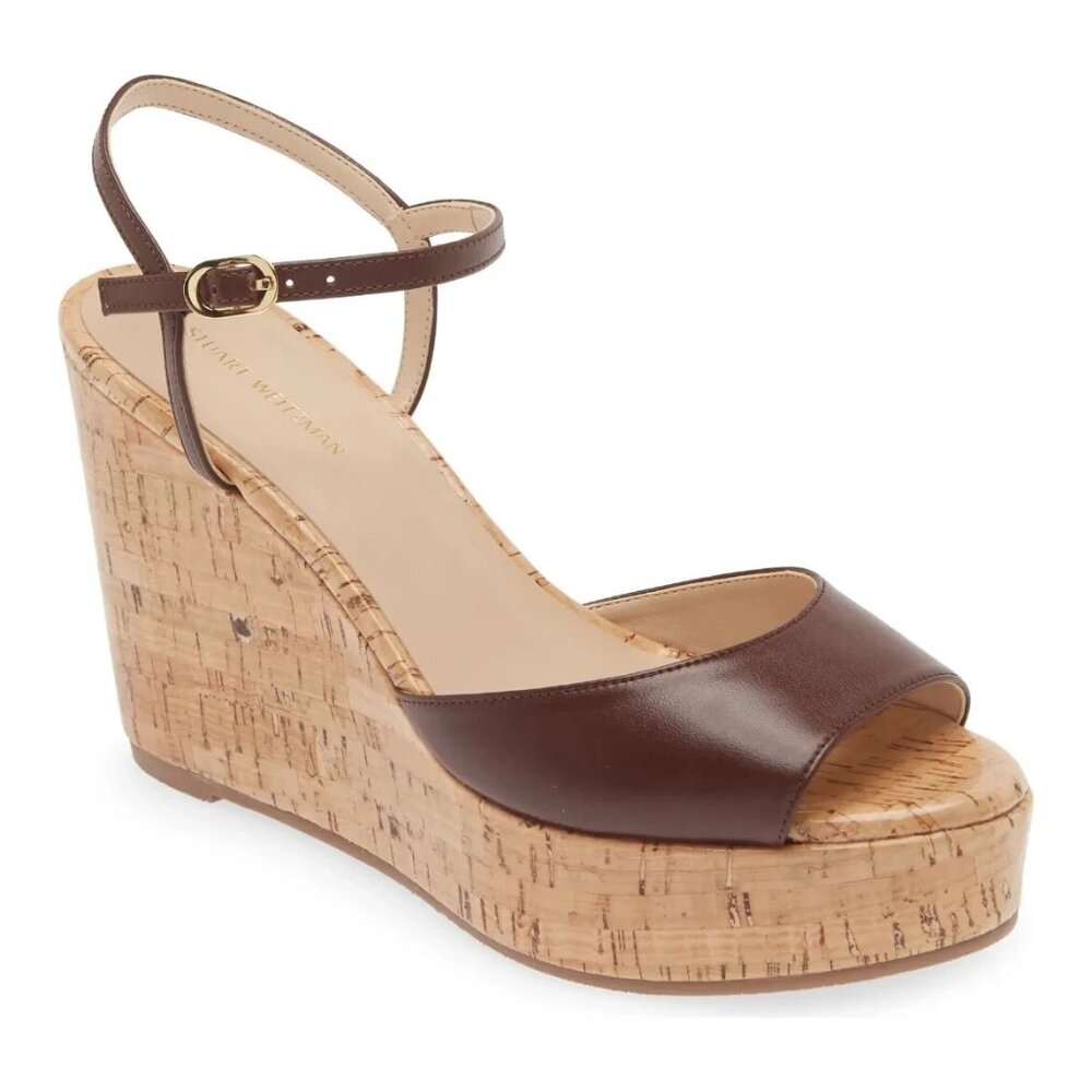 $550 Stuart Weitzman Palmina Platform Wedge Sandal LEATHER MAHOGANY 9 (TE6)
